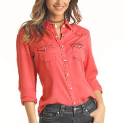 Panhandle Ladies Coral Long Sleeve Button Down Snap Shirt 22S5385