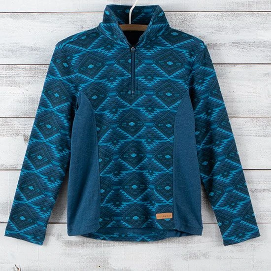 Powder River Girls' Turquoise Aztec Quarter Zip Pullover