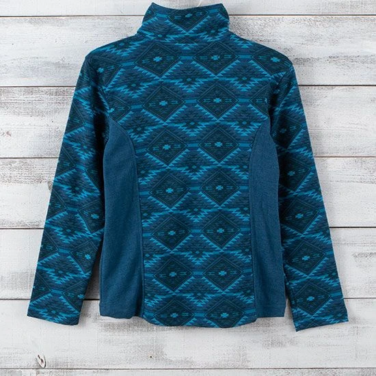 Powder River Girls' Turquoise Aztec Quarter Zip Pullover - Image 4