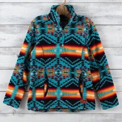 Powder River Girls' Teal Aztec Quarter Zip Pullover
