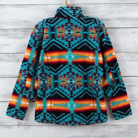 Powder River Girls' Teal Aztec Quarter Zip Pullover - Image 4