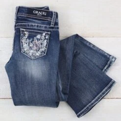 Grace In LA Girls' Horseshoes And Butterflies Jeans
