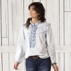 Simple Life Denim Ruffled Top