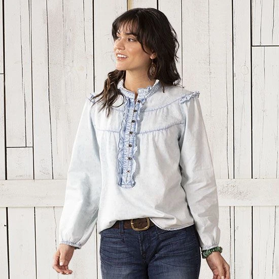 Simple Life Denim Ruffled Top