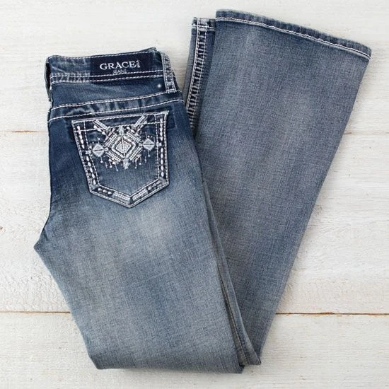 Grace In LA Girls' Aztec Bootcut Jeans