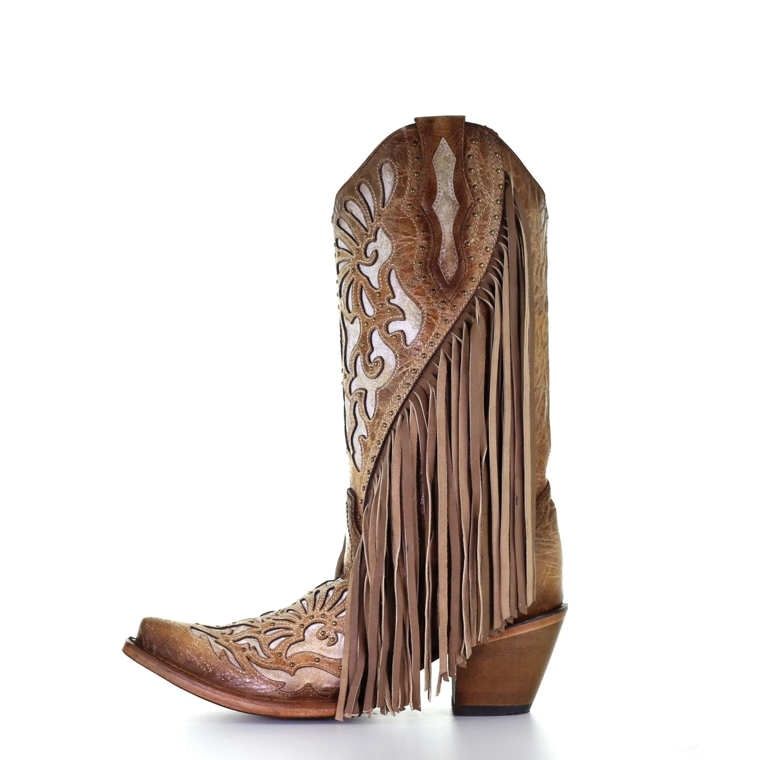 Corral Boots Corral Ladies Saddle Brown Lamb Inlay Embroidery & Fringe Boots C3766 - Image 4
