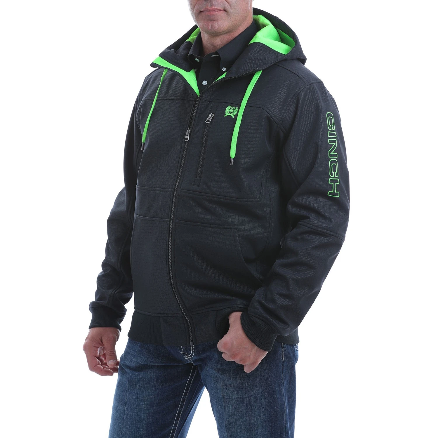 Cinch Men's Black Logo Softshell Hooded Bonded Jacket MWJ1524001 - Image 2