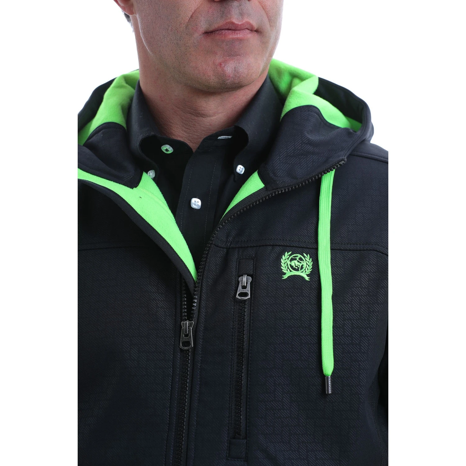 Cinch Men's Black Logo Softshell Hooded Bonded Jacket MWJ1524001 - Image 3