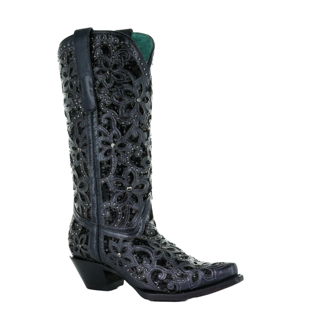 Corral Boots Corral Ladies Black Inlay Embroidery & Studs Boots A3752