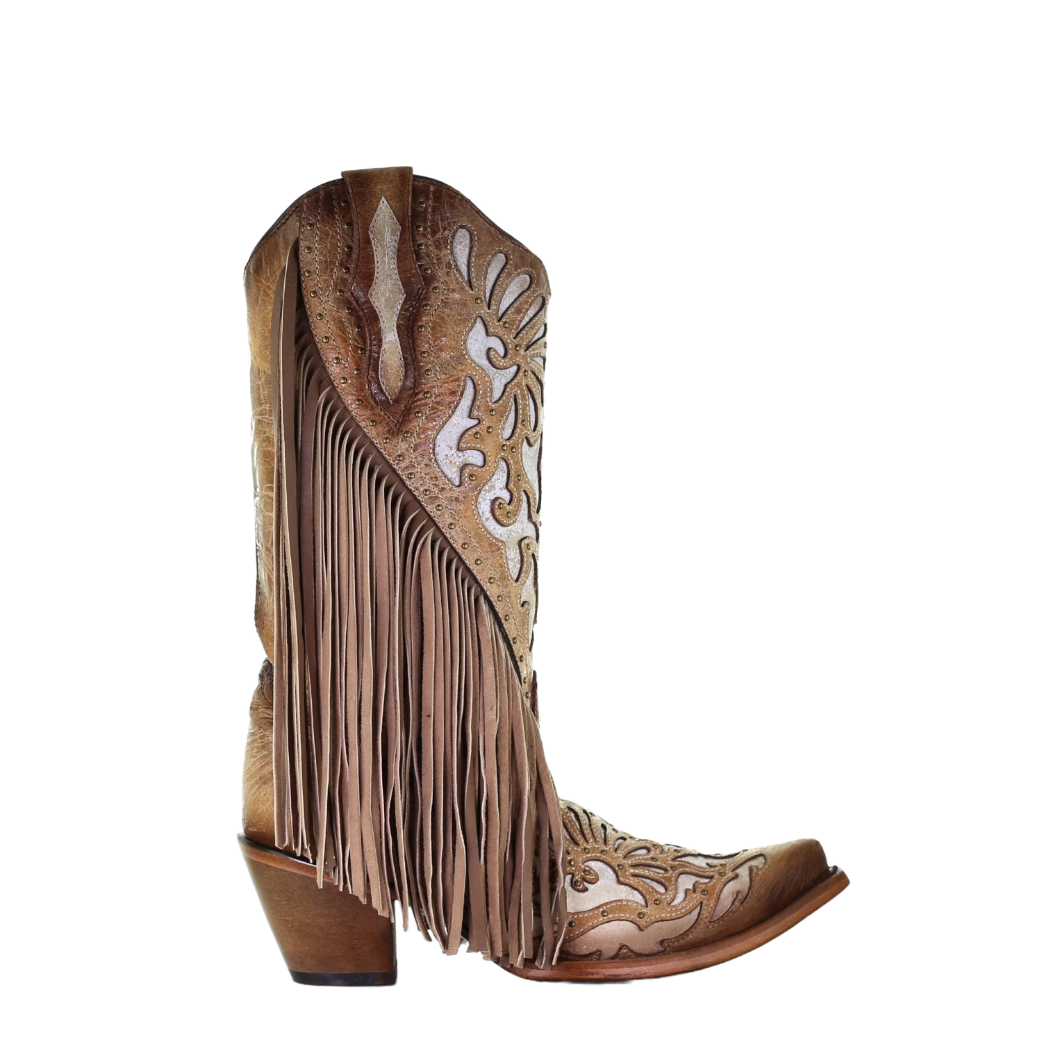 Corral Boots Corral Ladies Saddle Brown Lamb Inlay Embroidery & Fringe Boots C3766 - Image 2