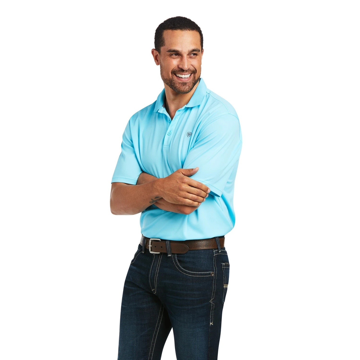 Ariat Men's Tek Polo Turquoise Short Sleeve Shirt 10039381 - Image 2
