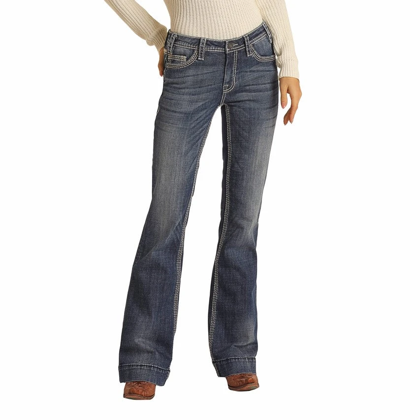 Rock & Roll Denim Ladies Mid Rise Dark Vintage Trouser Jeans W8M9516 - Image 3