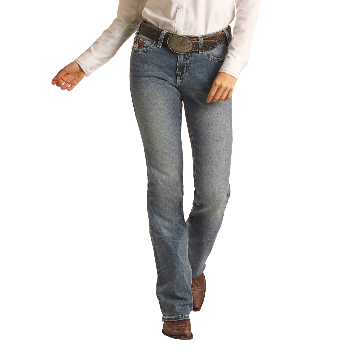 Rock & Roll Cowgirl® Ladies Vintage Wash Riding Bootcut Jeans W7-2714 - Image 2